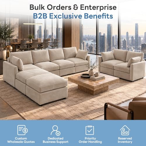 Iroomy Sectional Cloud Couch for Living Room, Spring Cushion Seating, L Shaped Convertible Modular Sofa with Ottoman, Khaki