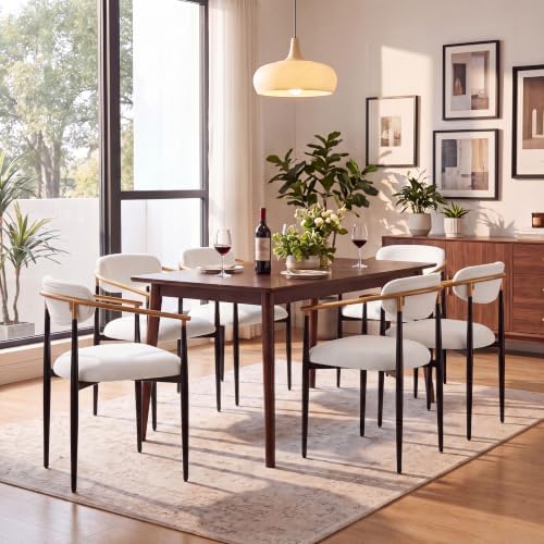 COLAMY Mid Century Modern Dining Chairs Set of 2, Upholstered Kitchen Room Chairs with 3" High-Resilience Cushion, Sturdy Metal Legs and Ergonomic Curved Backrest for Home Office, Beige
