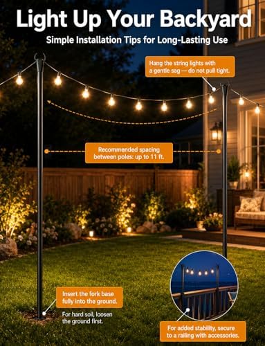 8 Pack String Light Poles for Outside, Adjustable Metal Patio Light Poles