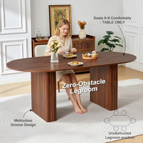 78.7" Oval Dining Table for 6–8, Fluted Pedestal Kitchen Table, Walnut