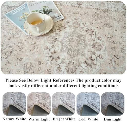 12x15 Living Room Area Rug: Oriental Large Neutral Bedroom Carpet Soft Distressed Floor Mat with Non-Slip Backing Indoor Ultra Thin Water-Resistant Dining Room Rug Farmhouse Home Decor(12x15 Beige)