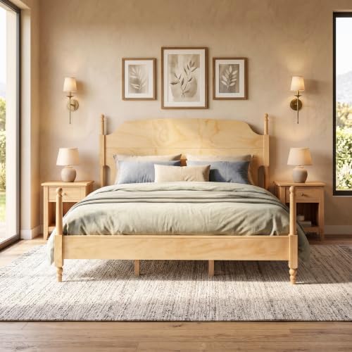Christopher Knight Home Kane Wooden King Bed Frame with Headboard, Farmhouse King Size Bed Frame and Arched Headboard, 4-Poster King Bedframe with Slats Support, No Box Spring Needed, Natural