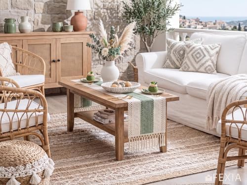 FEXIA Boho Table Runner with Tassels for Home Decor 12x72 Inches Green