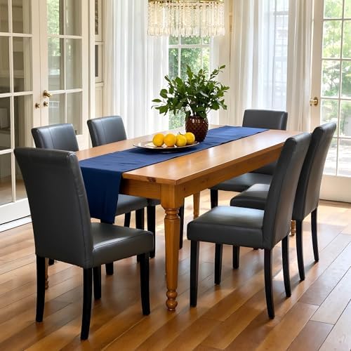 CHUN YI Dining Chairs Set of 6, Faux Leather Dining Room Chairs, Upholstered Modern Kitchen Parsons Chairs for Dining Room with Sturdy Wood Legs, Grey (Only Chairs)