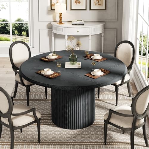 Tribesigns 47" Round Dining Table for 4, Farmhouse Kitchen Table with Metal Base, Modern Small Dinner Table for Dining Room,Kitchen (Chairs Not Included)