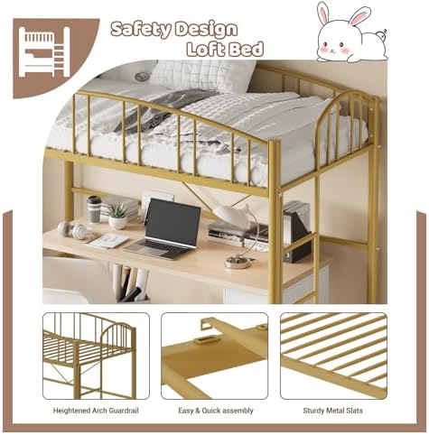 Garvee Loft Bed Twin Size with Ladde and Arched Guardrail for Kids, Adults