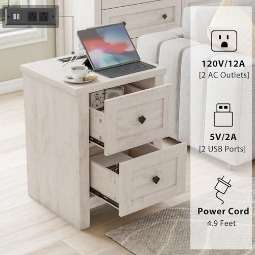LUXOAK 4-Piece Farmhouse Bedroom Set with Dressers & Nightstands, White
