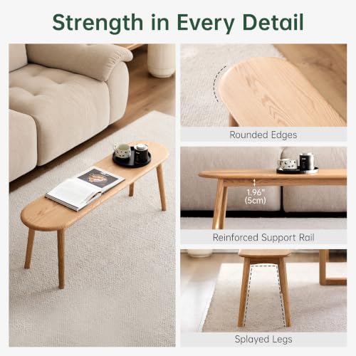 Solid Oak Dining Bench, 55.1 Inch Wood Bench for Dining Room