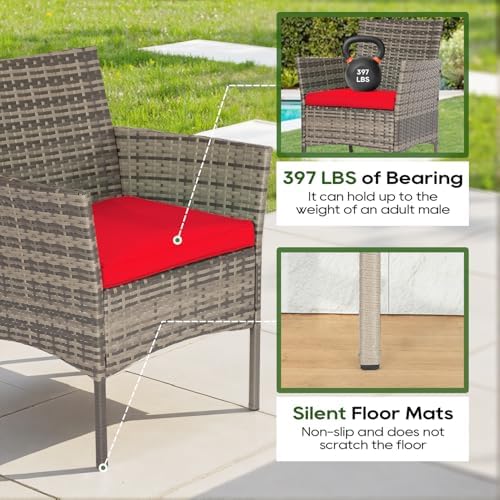 FDW 3-Piece Patio Furniture Set | Gray & Red | Outdoor Wicker Furniture