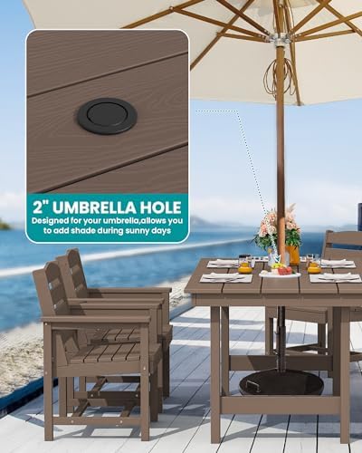 SERWALL 5 Pcs HDPE Patio Dining Set, Outdoor Dining Set for 4, Coffee