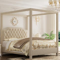 GAOMON Queen Canopy Bed Frame with Upholstered Headboard