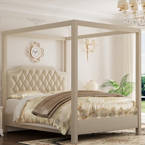GAOMON Full Canopy Bed Frame with Upholstered Headboard