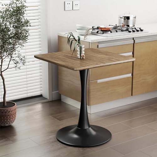 Walnut Square Tulip Table for 2, 24 Inch Small Dining Table with Pedestal