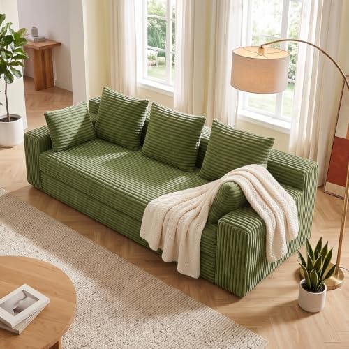 Boneless Couch for Living Room, 3 Seater Convertible Sofa Bed in Box, Green