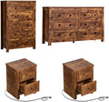 LUXOAK 4-Piece Farmhouse Bedroom Set with Dressers & Nightstands, Brown