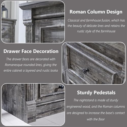 Aitjunz Farmhouse 57" Tall 7 Drawers Dresser for Bedroom, Light Grey