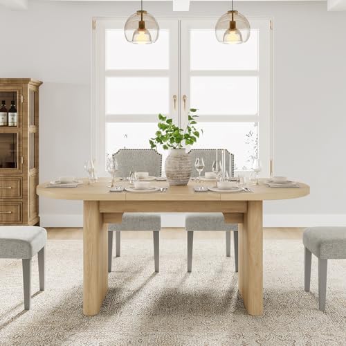 GarveeHome 63" Long Oval Dining Table with Wooden Base for 4-6 People