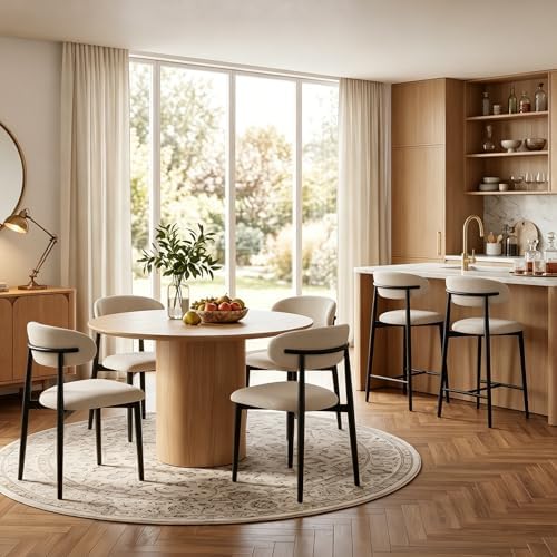 UVV Dining Chairs Set of 6, Metal Kitchen Chairs with Modern Fabric Upholstered for Dining Room, Beige