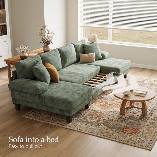 Txtin's Sleeper Sofa with Pull Out Bed 112 Inch U Shaped Sectional Couch