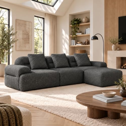 HUMMUH 120" Modular Sectional Sofa, Corduroy L Shaped Couch