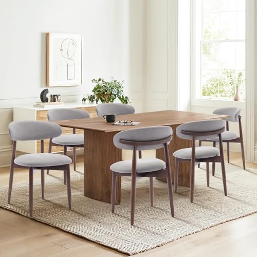 COLAMY Wooden Dining Chairs Set of 2, Modern Fabric Upholstered Dining Room Chair, Farmhouse Kitchen Chairs with Foot Pegs, Light Grey