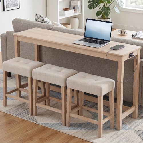 DUHOME 4 Piece Bar Table Set with Power Outlet，Dining Table Set