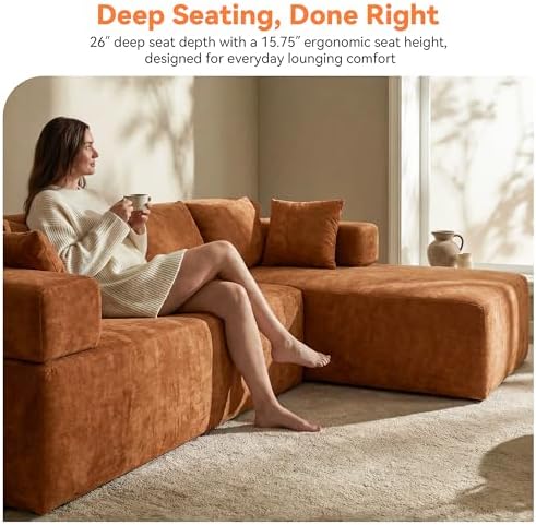 MONVANE 106" L-Shaped Modular Sectional Sofa, Orange