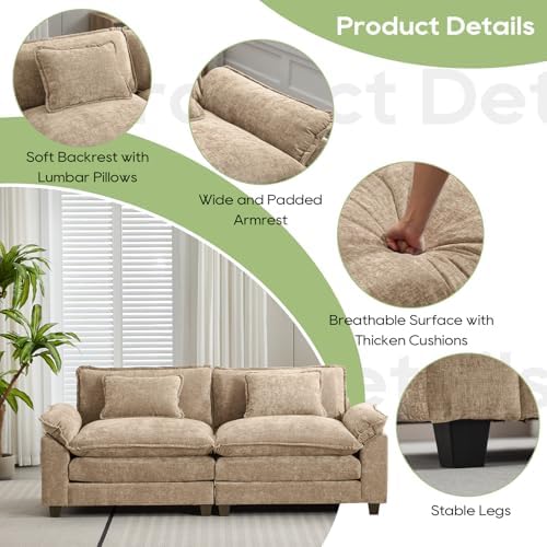 Oprisen 86" Modular Sectional Sofa, Comfy Loveseat Deep Cloud Couch