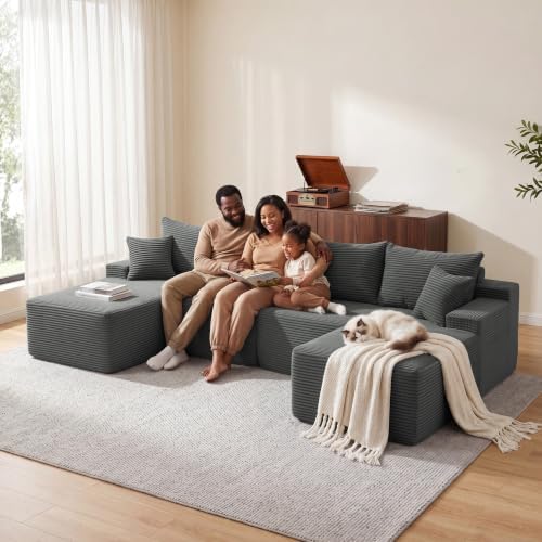 Mangodan Cloud Sectional Couch, Boneless Couches for Living Room, Grey