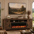 Fireplace TV Stand with Barn Door, 95 inch, Walnut