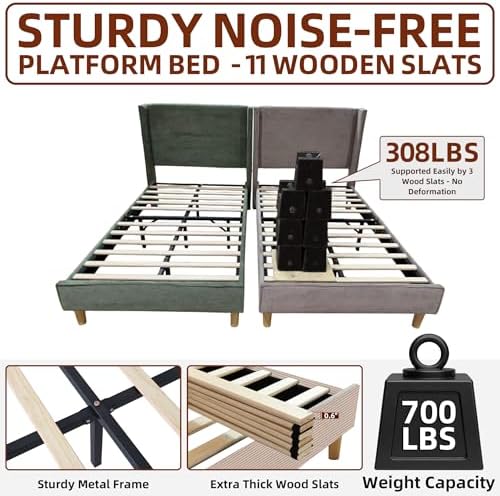 Twin Corduroy Upholstered Platform Bed with Headboard Wingback, Mink