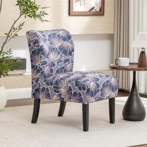 Roundhill Furniture Capa Print Fabric Armless Contemporary Accent Chair, Indigo Botanical Floral