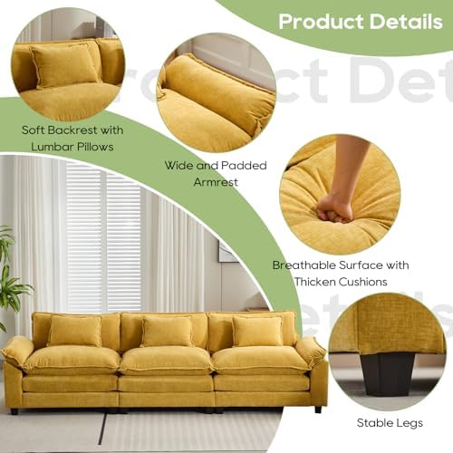 Oprisen 120" Modular Sectional Sofa, Comfy 3 Seater Deep Cloud Couch