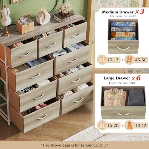 WLIVE Tall Dresser for Bedroom, 9 Drawer Chest of Drawers, Greige