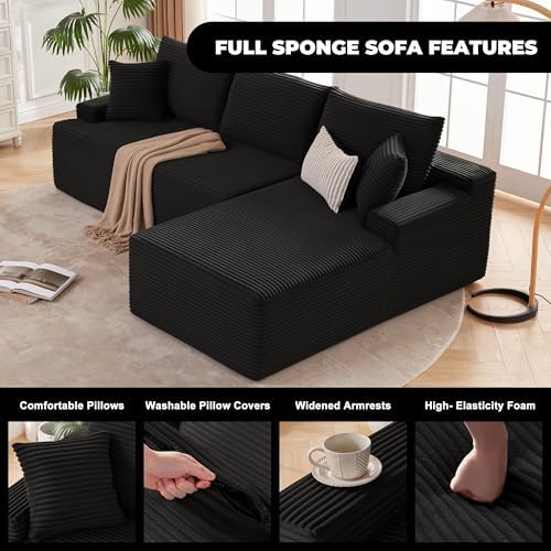 Mangodan Cloud Sectional Sofa, Boneless Couch for Living Room, Black
