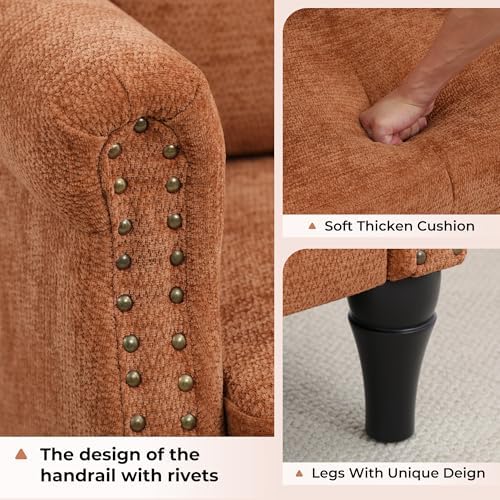 Accent Chair for Living Room, Modern Mid Century Reading Chair Armchair High Back Upholstered Armchair with Wooden Legs for Living Room Bedroom Office (Orange, 2pcs)