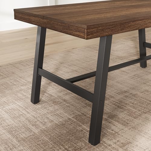 GarveeHome Industrial Dining Table for 2-4, 55" Heavy Duty Rectangular Kitchen Table with 2"×2" Metal Legs, Small Space Dining Table for Kitchen, Dining Room (Brown, 55" Non-extendable)