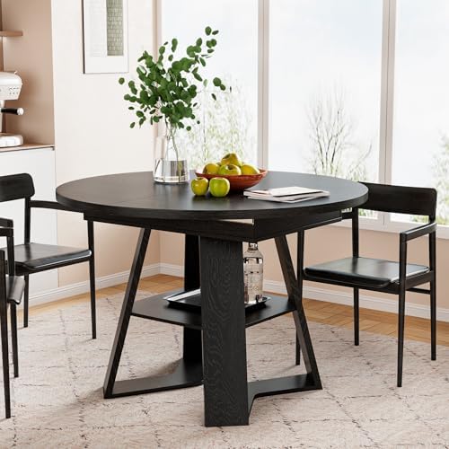 43.3"-59" Extendable Round Oval Dining Table for 4-8 with Storage Shelf