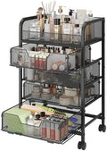 Hongtamoya Makeup Cart Organizer with 4 Drawers, Vanity Storage Organizer, Large Floor Skincare Organizers Cosmetics Display Cases for Skin Care Perfume Nail Polish, Black