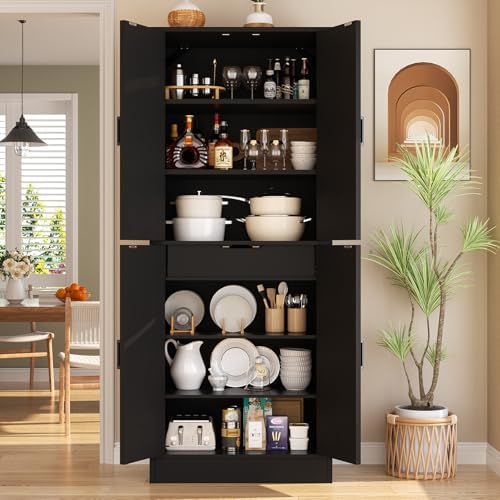 Unikito 71" Tall Kitchen Pantry Cabinet with Farmhouse Barn Doors | Storage Drawer, 4 Adjustable Shelves, Freestanding Cupboard for Kitchen, Dining Room, Living Room, Bathroom, Utility Room