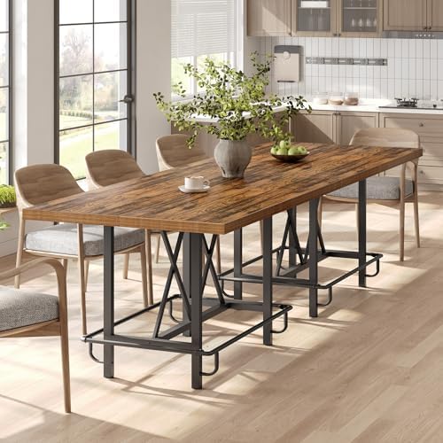 LITTLE TREE 63-Inch Industrial Bar Table with Metal Footrest, Counter Height Pub Table for Kitchen, Home Bar & Entertaining (Brown)