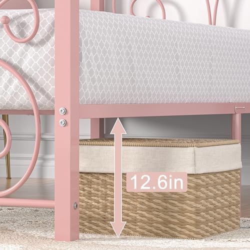 VECELO Twin Size Bed Frame with Headboard and Footboard, Heavy Duty Metal Slat Support, Platform Mattress Foundation, No Box Spring Needed, Easy Assembly, Light Pink