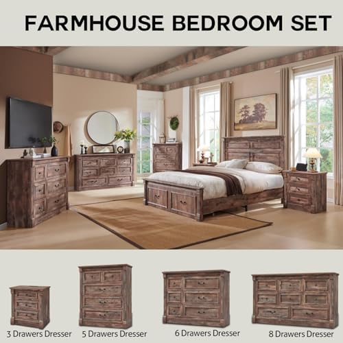 Aitjunz Farmhouse 57" Tall 7 Drawers Dresser for Bedroom, Light Brown
