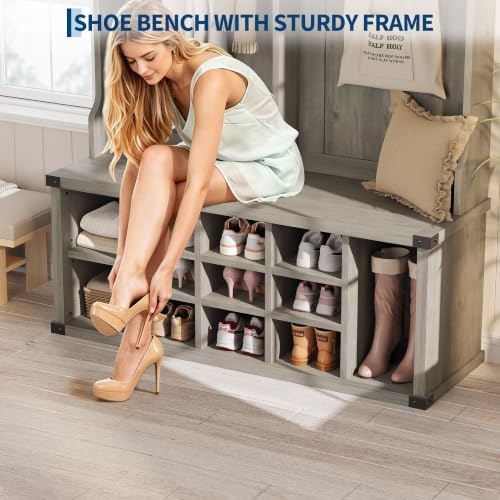 Garvee Farmhouse Entryway Hall Tree with Bench, Shoe Storage & Coat Rack