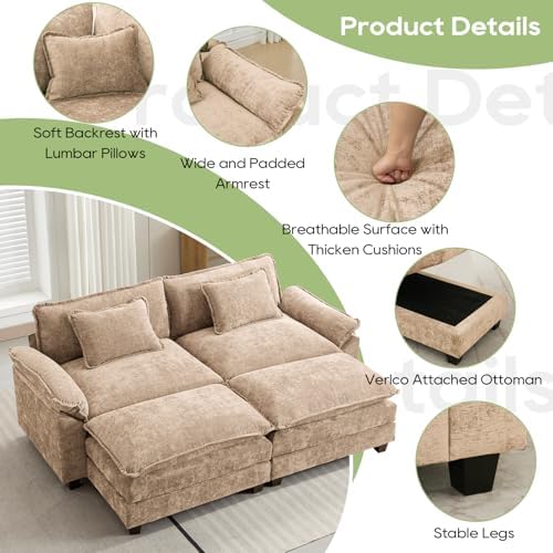 Oprisen 86" Modular Sectional Sofa, Comfy Deep Cloud Couch with Ottoman