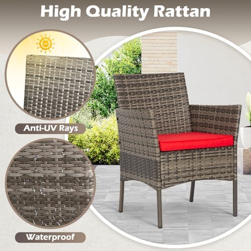 FDW 4-Piece Patio Furniture Set | Gray & Red |Outdoor Wicker Furniture