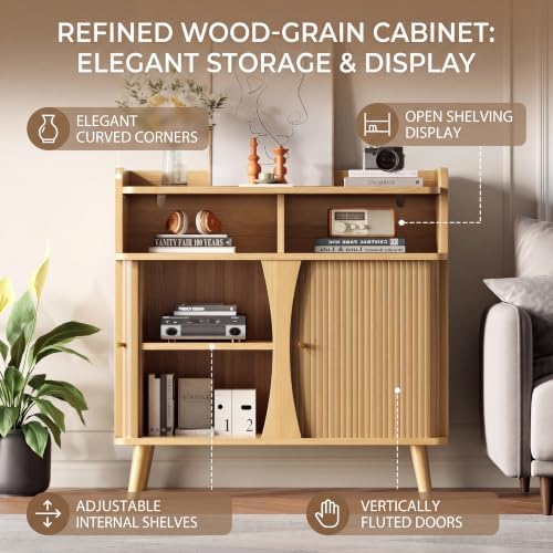 Decofy Fluted Sideboard Buffet Cabinet with Storage, 39.9" Console Cabinet
