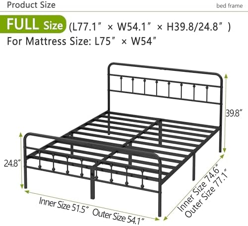 Kujielan Metal Bed Frame Full Size,Easy to Assemble,Black