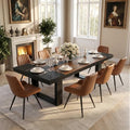 Miereirl 9-Piece Modern Farmhouse Dining Table Set, 86.6" x 47.2" Sturdy Stable Dining Table with 8 Chairs, Rectangular Kitchen Table Set for 8,(Black & Walnut Table+8 Brown Chairs)