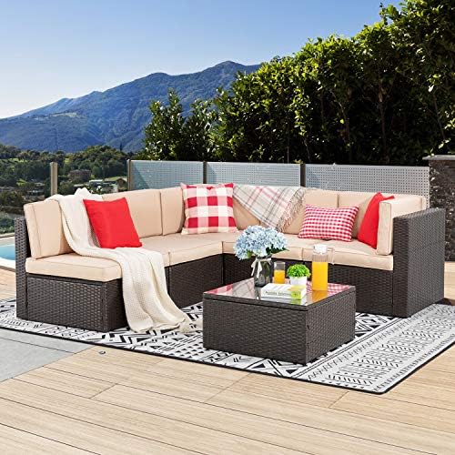 Vongrasig 6 Piece Patio Furniture Set, Small Outdoor Sectional Sofa Couch